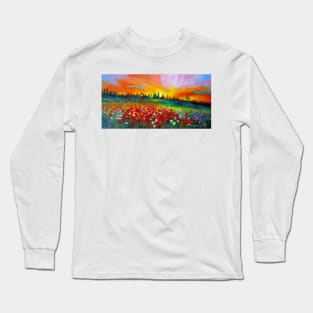 Dawn over a poppy field Long Sleeve T-Shirt